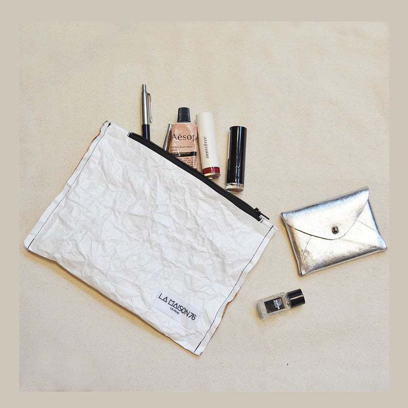 厂家定制杜邦纸材质扁平化妆包多色拉链可选可定制杜邦纸化妆品袋