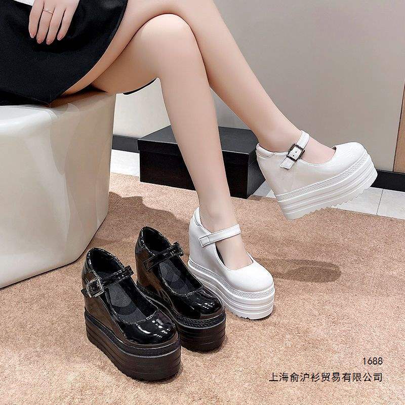 European-Style Light-Colored Round-Toe Waterproof Platform Shoes with Thick Soles and Internal Height Increase, Women's Single-Strap British-Style Leather Shoes European-Style Light-Colored Round-Toe Waterproof Platform Shoes with Thick Soles and Internal Height Increase, Women's Single-Strap British-Style Leather Shoes