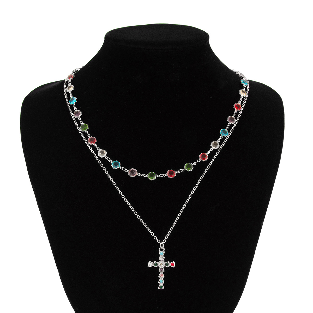 Crystal Cross Necklace For Men Layered Chain Hip-hop Accessory_voghion.com