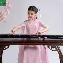 古筝演出服女童儿童款女中大童仙女气质飘逸风钢琴二胡表演服长裙