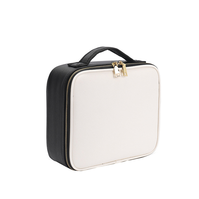 Bolsa de maquillaje de alta calidad con espejo con LED, partición desmontable, bolsa de maquillaje portátil impermeable de almacenamiento de gran capacidad