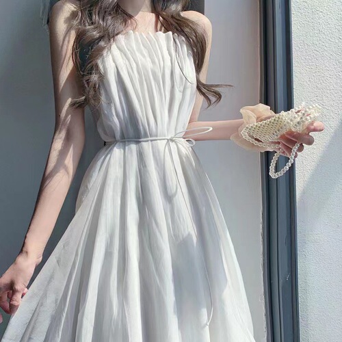 2025 New Strappy Long Dress Commute Elegant Slimming Tall Body Shaping Belted Dress for Women and Girls Summer