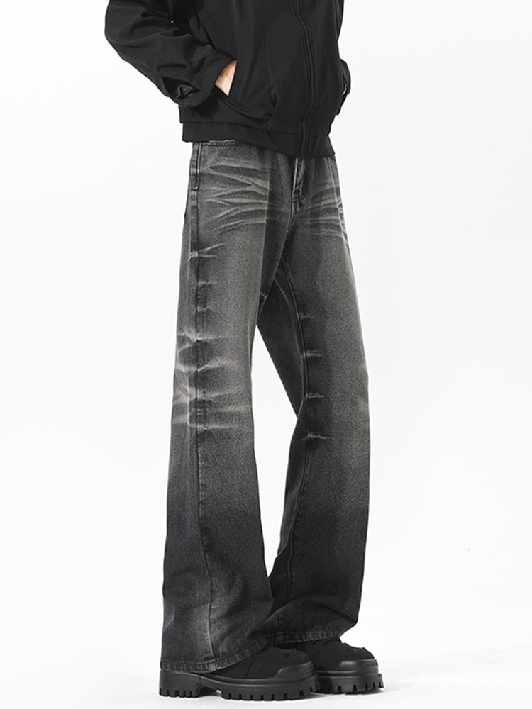 Retro Distressed Washed Jeans For Men Straight Leg Slim Fit_voghion.com