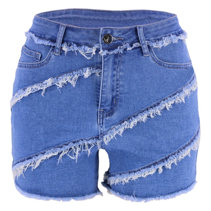 Shorts de Mezclilla Nuevos 2025, Estilo Europeo y Americano, Transfronterizos, de Cintura Alta, con Parches, de Pierna Recta, para Mujer, en Existencia