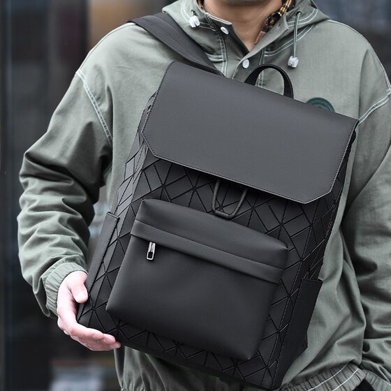 Lingge Backpack Men's College Student Schoolbag Travel to Work Commuter Computer Bag Fashionable Large Capacity Backpack Men's Trendy