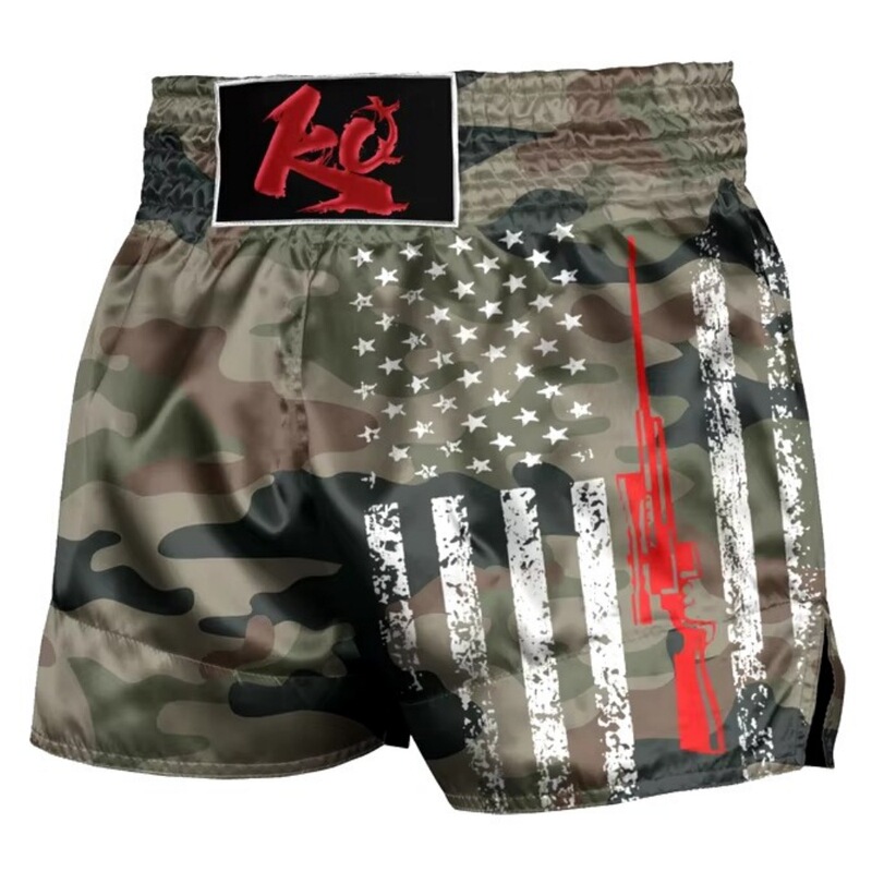 American Flag Men's Fighting Shorts Black Camouflage Star Hunter Flag Thai Muay Thai Boxer Shorts