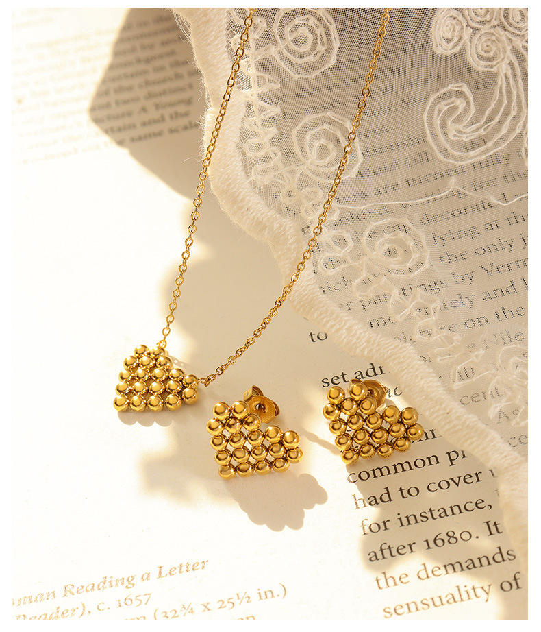 fashion heart-shaped stitching necklace titanium steel 18k gold earrings set