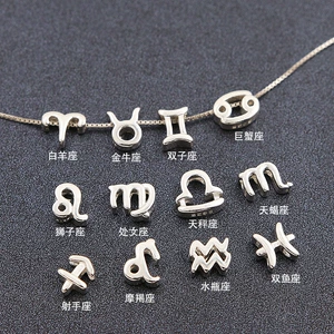 S925 Sterling Silver Twelve Constellation Plain Silver Perforated Beads DIY Handmade Jewelry Beaded Material 12 Constellation Pendant