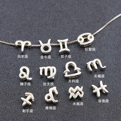 S925 Sterling Silver Twelve Constellation Plain Silver Perforated Beads DIY Handmade Jewelry Beaded Material 12 Constellation Pendant