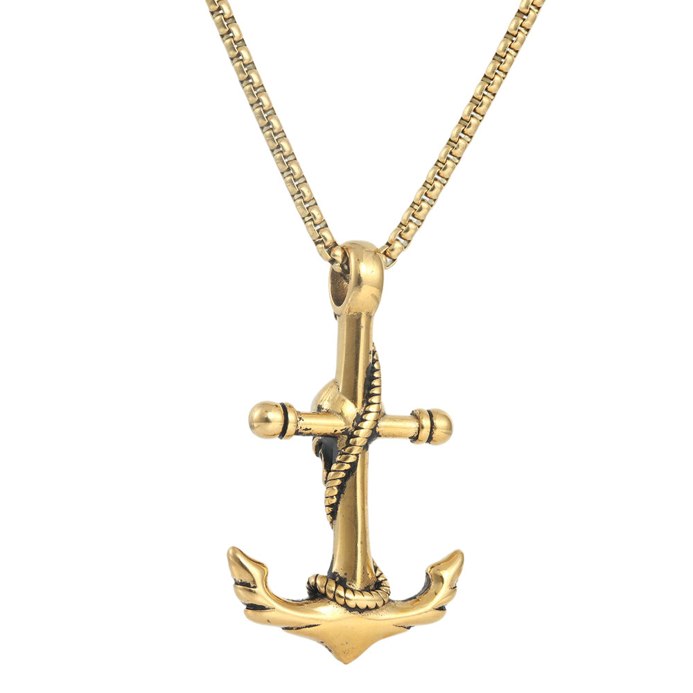 Titanium Steel Retro Plating Anchor Skull Necklace display picture 3