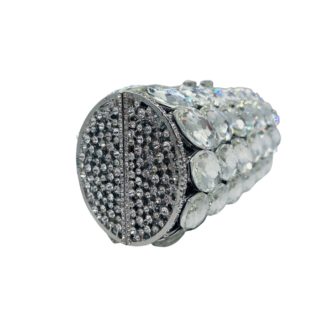Bolsa de cristal para la cena transfronteriza bolsa de mano de diamante de lujo ligera cilindro de diamante bolsa de banquete de mujer plata dura