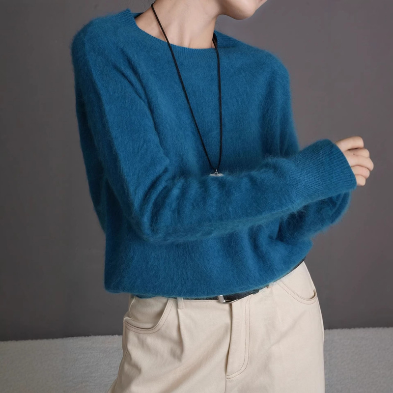 Cashmere High-End Brushed Wool Cashmere Sweater, Soft and Non-Irritating, Seamless Crew Neck Knit Top for Women