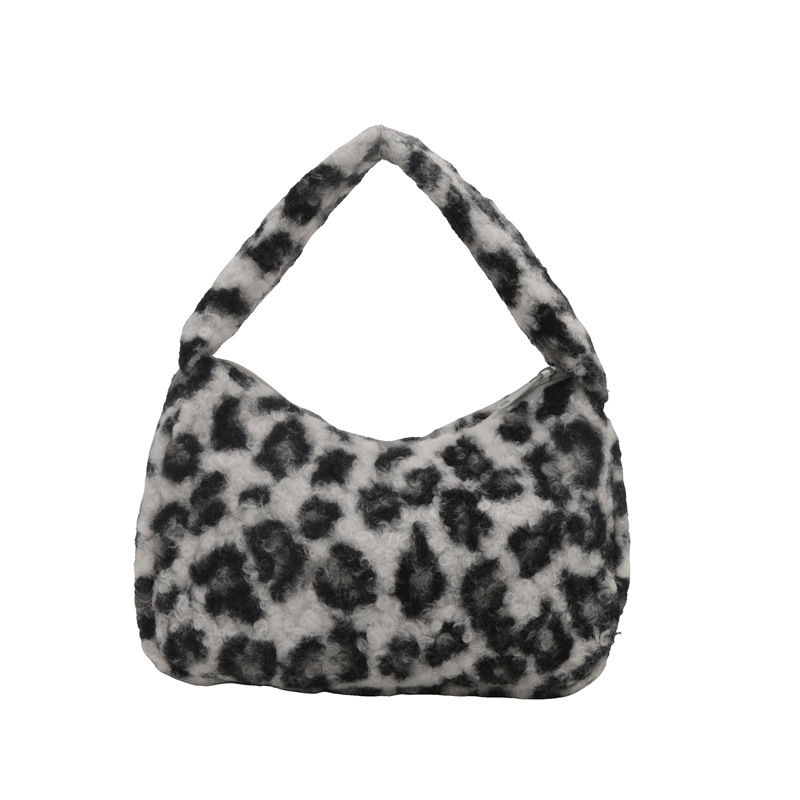 Bolso popular este año 2024 otoño nueva moda personalidad bolso de hombro de lana estampado leopardo retro bolso de lana