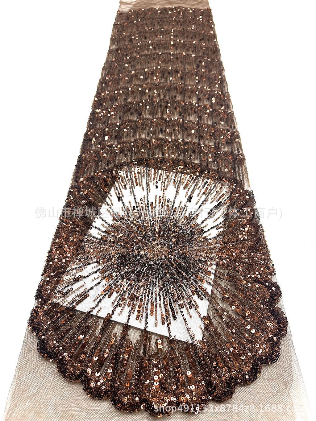 Desfile de pasarela con gran flor en forma de ventilador de sequilla tela de cuentas de clavos ligera cena de lujo alta tela de vestido delgado
