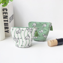小清新学生可爱小猫咪水桶化妆包mini卫生巾收纳包便携拉链小包包