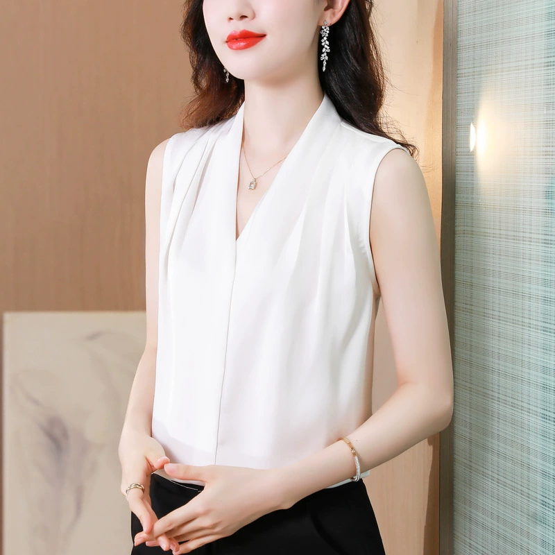 Летний новый атласный шелковый жилет без рукавов с v-образным вырезом на подтяжках для женщин