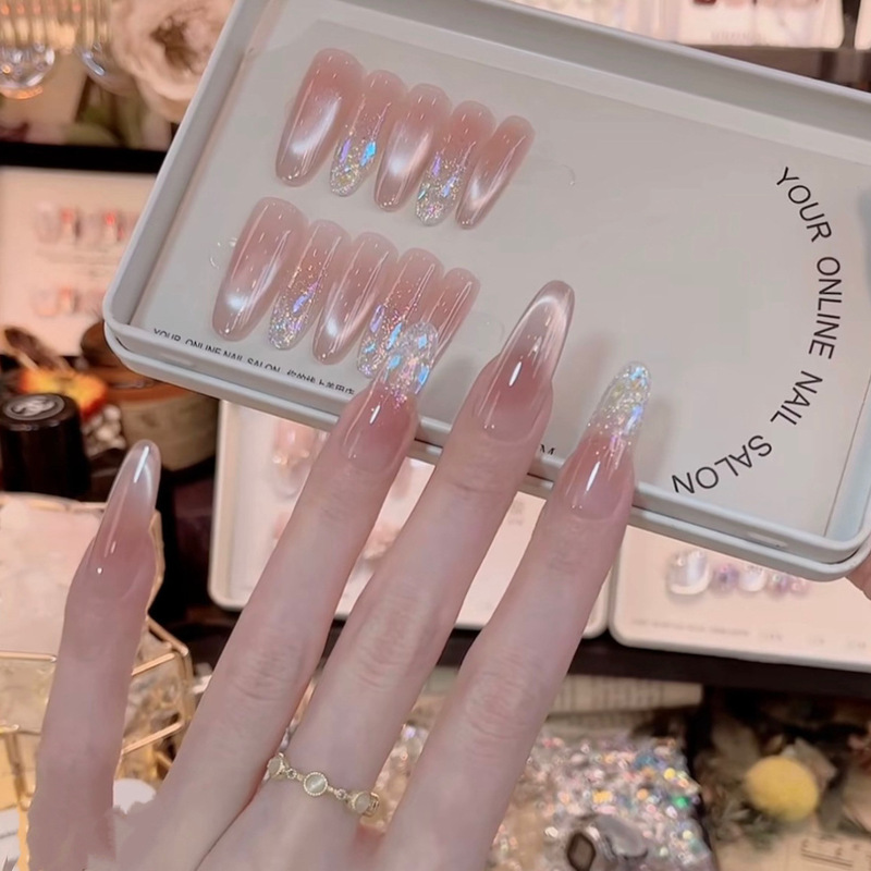 【Magic Elf】Nude Color Pure Handmade Wearable Nails with Aurora Cat Eye Effect, Pure Handmade Wearable Nail Stickers 【Magic Elf】Nude Color Pure Handmade Wearable Nails with Aurora Cat Eye Effect, Pure Handmade Wearable Nail Stickers