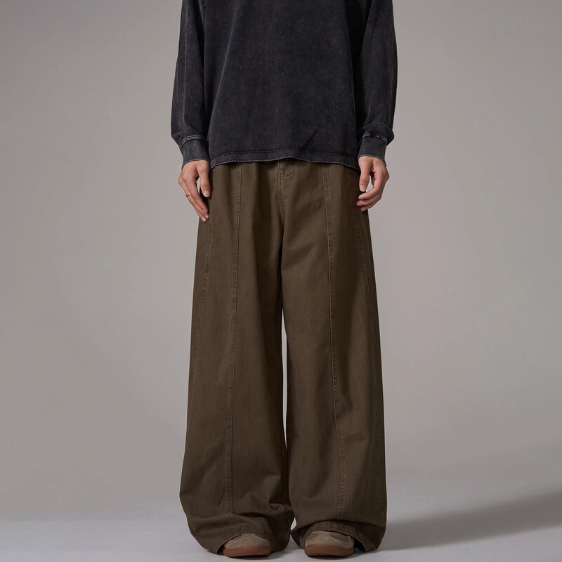American Style Retro vintage Design Sense Wide Leg Tooling Jeans Men's Loose Straight Tube Old Style Long Pants