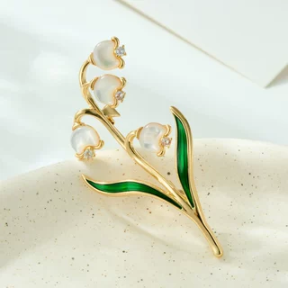 原创设计轻奢风铃兰花胸针铜合金天然贝母真金电镀滴油别针女衣饰