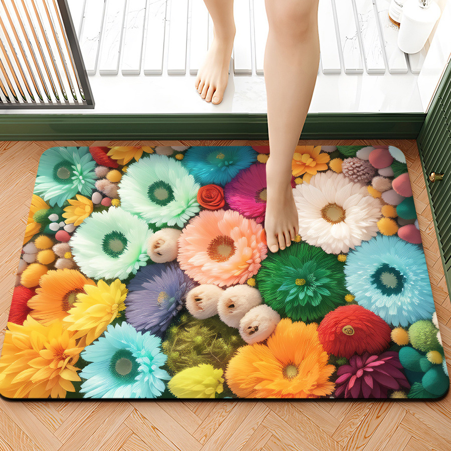 Fresh Printing Bathroom Diatom Mud Floor Mat Bathroom Quick-drying Door Mat Dirt-resistant Wear-resistant Non-slip Household Floor Mat