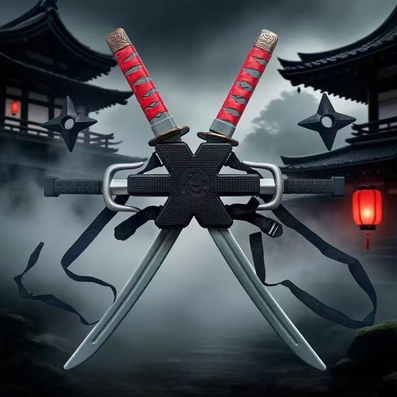 万圣节死侍cos双刀塑料玩具刀双肩背带刀叉忍者武士刀剑配件道具|undefined