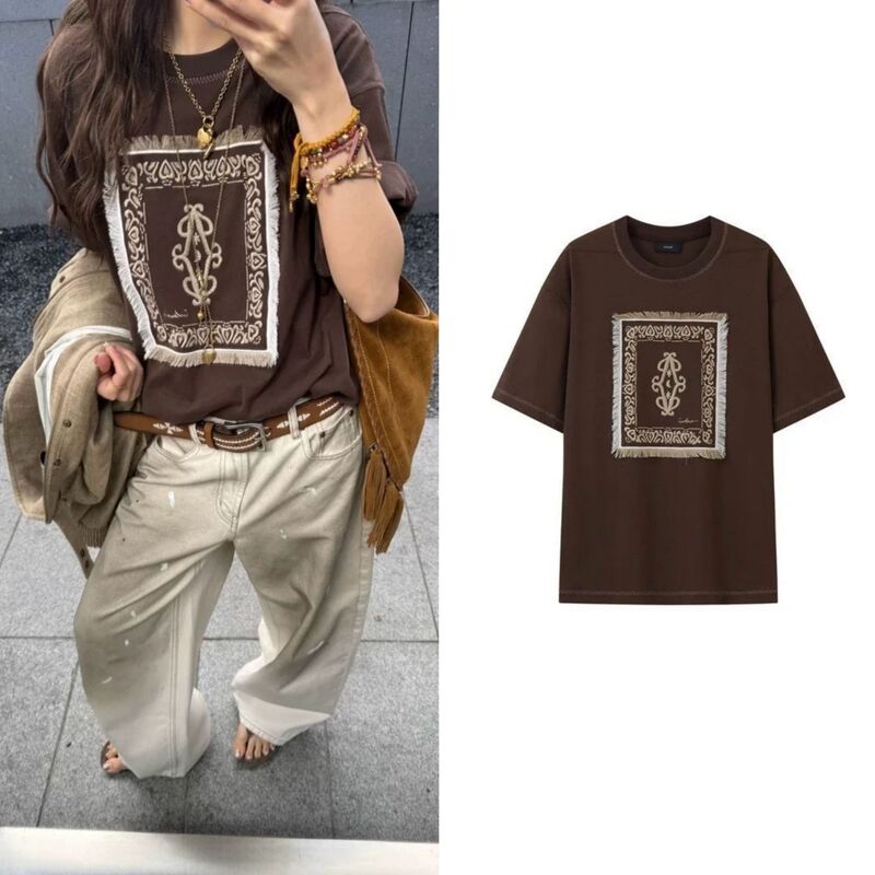 Ice Square Tassel Embroidery Retro 2026 New Design Printed Short-Sleeved Round Neck T-Shirt Ice Square Tassel Embroidery Retro 2026 New Design Printed Short-Sleeved Round Neck T-Shirt