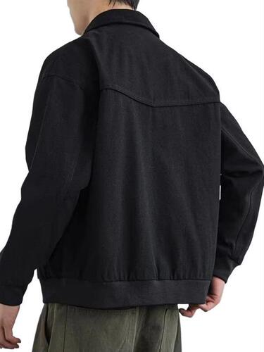 American retro color-matched lapel work jacket for men and women's autumn and winter couples 'casual loose baseball uniform jacket trend