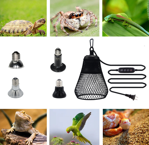 Timing adjustment switch reptile lampshade turtle basking lamp lizard cat dog pet heating insulation lamp mesh cover