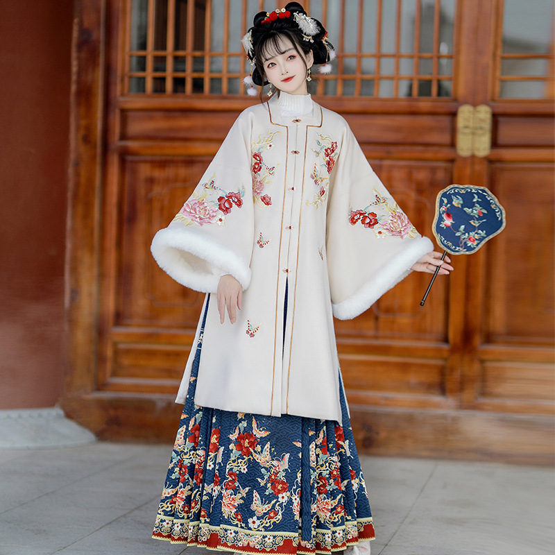 Ming-Style Hanfu for Women 2026 New New Year Outfit, Mamian Skirt, Ancient Costume, Autumn and Winter Fleece-Lined Long Shirt, Daily Embroidered Set