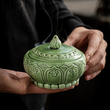 莲花香炉创意青瓷供佛家用供奉室内仿古檀香盘香檀香薰炉陶瓷批发