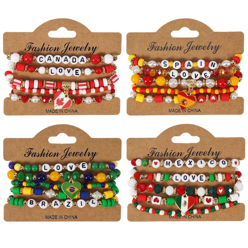 Spanish, Brazilian, Canadian, Mexican flag element beaded bracelets, competition patriotic bracelets wholesale Spanish, Brazilian, Canadian, Mexican flag element beaded bracelets, competition patriotic bracelets wholesale