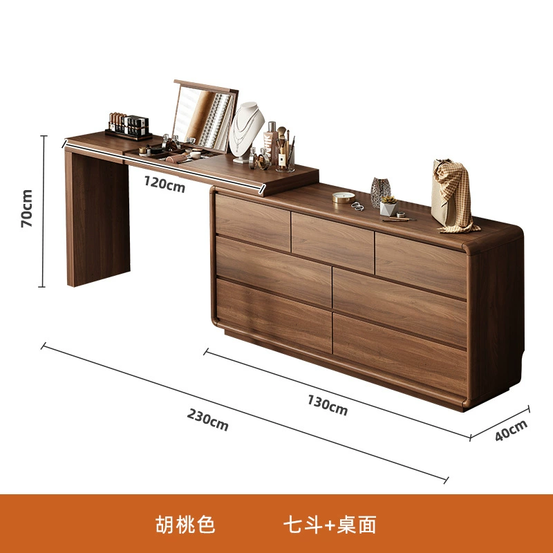 Dressing Table (Baishun) Solid Wood Vanity Cabinet, Telescopic Mirror, Multiple Widths