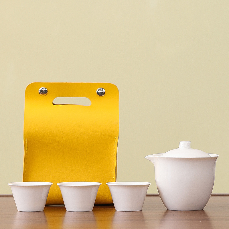 흰 도자기 작은 노란색 가방 3 컵 냄비 (특별한 티 타월 없음)