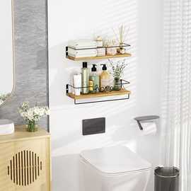 实木墙上置物架简约浴室毛巾架家用壁挂架子实木卫生间用品收纳架