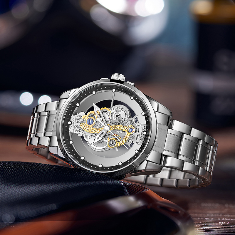 Men's Quartz Watch Double Sided Transparent Hollow Waterproof_voghion.com