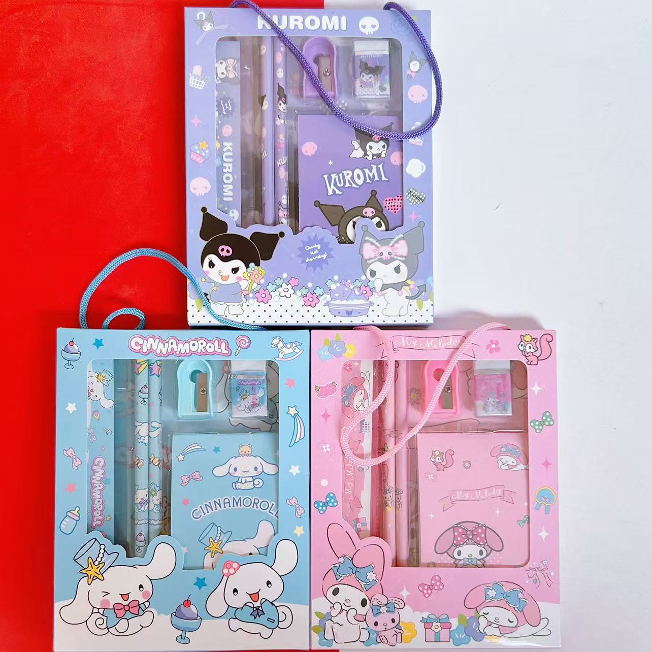 Sanrio-caja de regalo de papelería, conjunto de papelería transfronterizo, lápiz Kuromi, papelería de aprendizaje para niños, regalo de recompensa, venta al por mayor