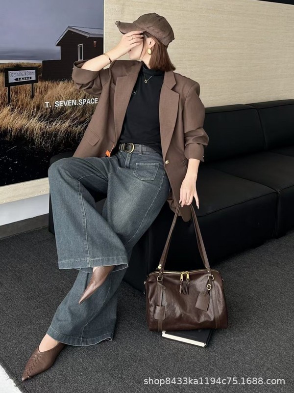2025新款秋冬款头层牛皮植鞣纹大容量波士顿女包可单肩时尚通勤包|undefined