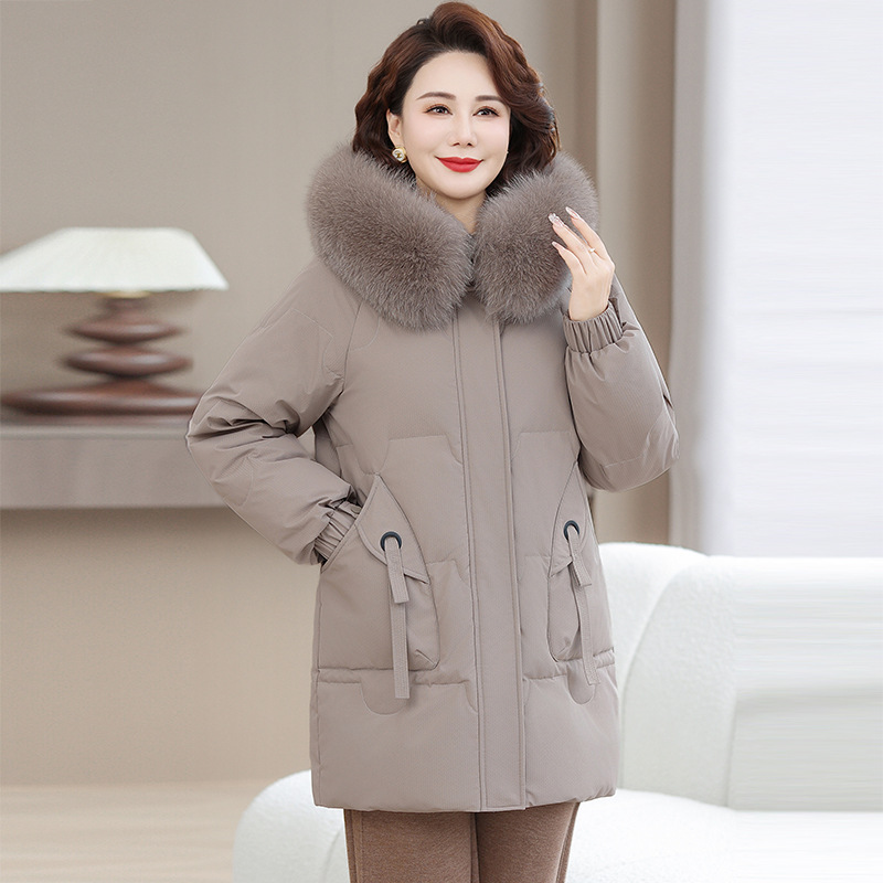 正品2025新款冬季中老年人女装妈妈白鹅绒羽绒服中式加厚保暖外套