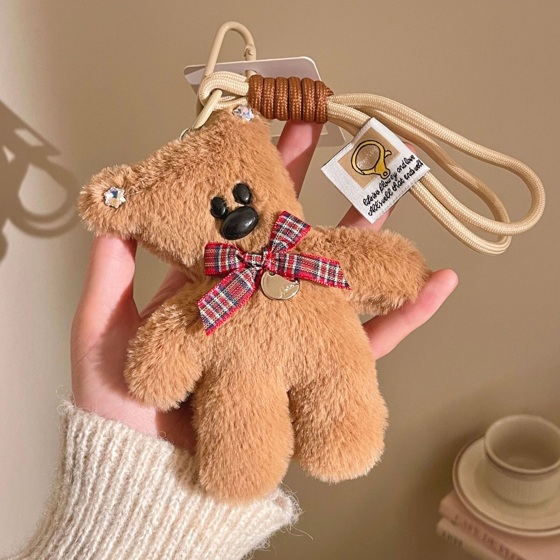 Peludo Bean Bear Keychain Colgante pareja de muñecas de amigos bolsos de teléfono móvil colgante colgante muñecas
