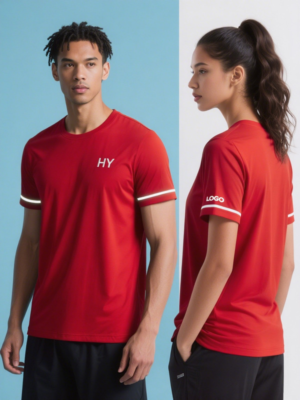 HY メンズ反射ストリップナイトランニング Tシャツカスタマイズされた通気性フィットネス半袖アウトドアスポーツ速乾性 Tシャツ 100 枚 MOQ|undefined