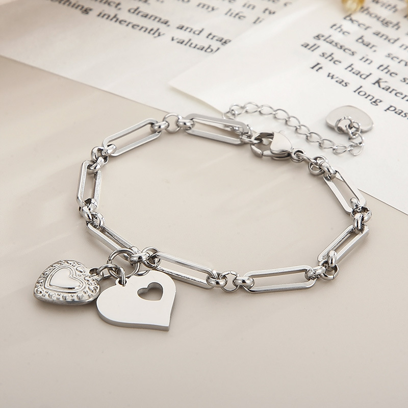 18K Real Gold Plated Plating Material Elegant Heart Shape Titanium Steel Plating Bracelets