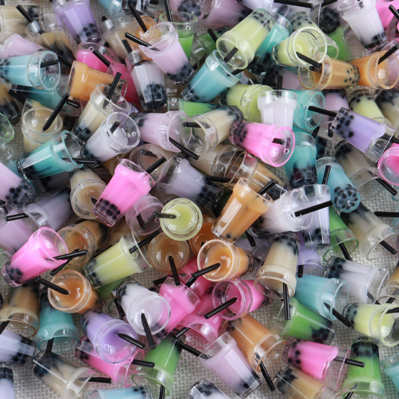 Cross-border creative artificial pearl milk tea straw Cup diy earrings key chain bag pendant material jewelry accessories