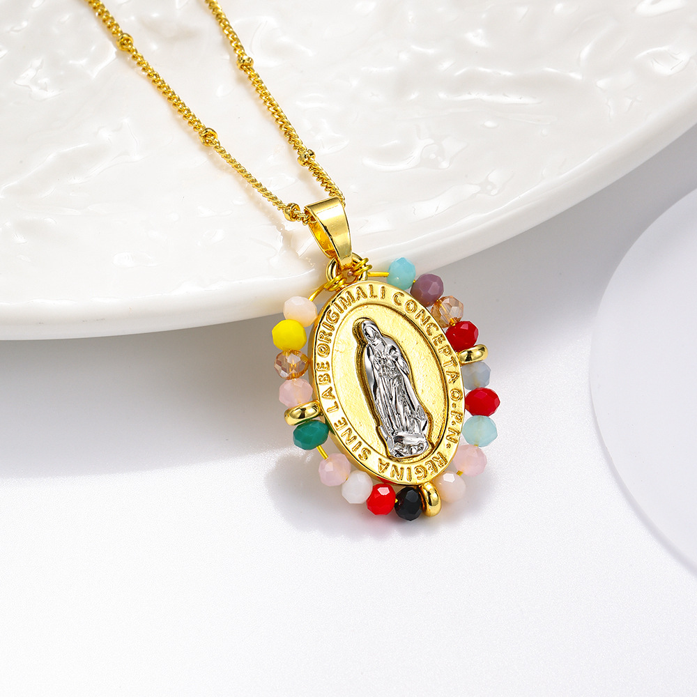 Moda europea y americana hecha a mano cristal oval de dos colores colgante colgante de bronce temperamento colgante de retrato