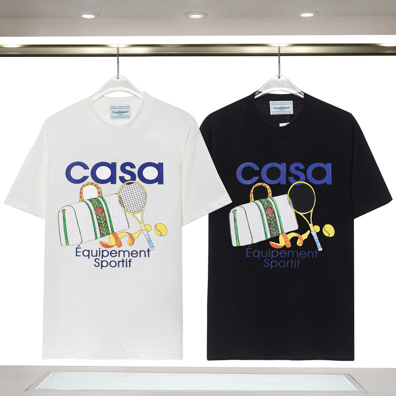 Casablanca Summer Short-Sleeve Foreign Trade Street Tennis Bag Logo Print Casa Youth Loose T-Shirt Casablanca Summer Short-Sleeve Foreign Trade Street Tennis Bag Logo Print Casa Youth Loose T-Shirt