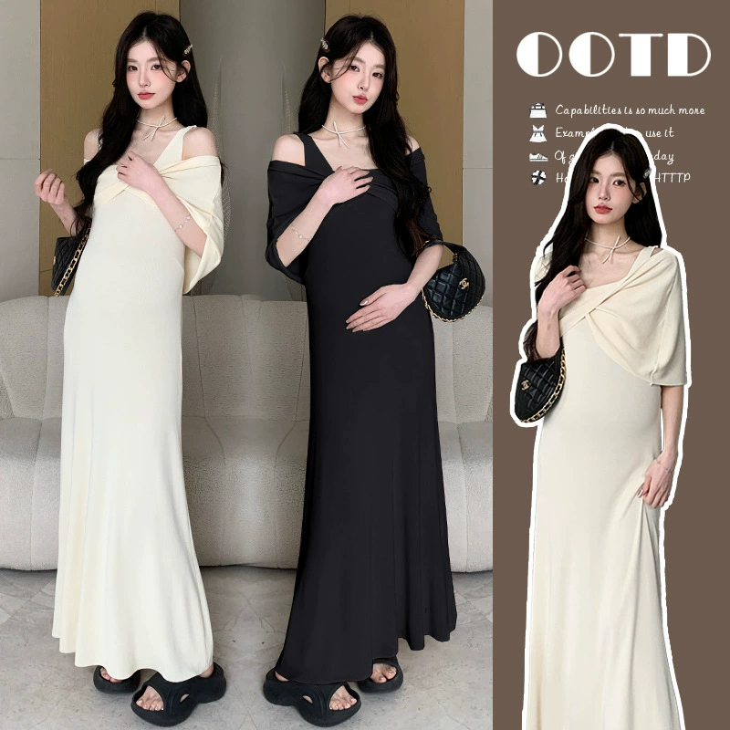 Платья для беременных летом 2025 новый период беременности французское платье с длинной юбкой Летний набор модный и модный