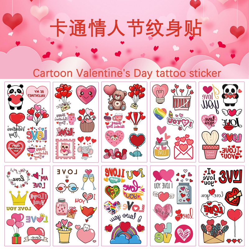 Cross-border New Cartoon Valentine's Day Tattoo Sticker Waterproof Holiday Party Couples Face Temporary Tattoo Sticker suit
