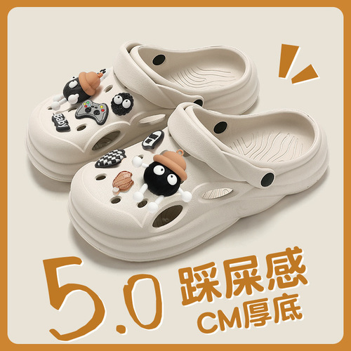 Men's Summer Outerwear PVC New Beach Anti-Slip Wear-Resistant Outdoor Driving Slides with Hole Shoes
