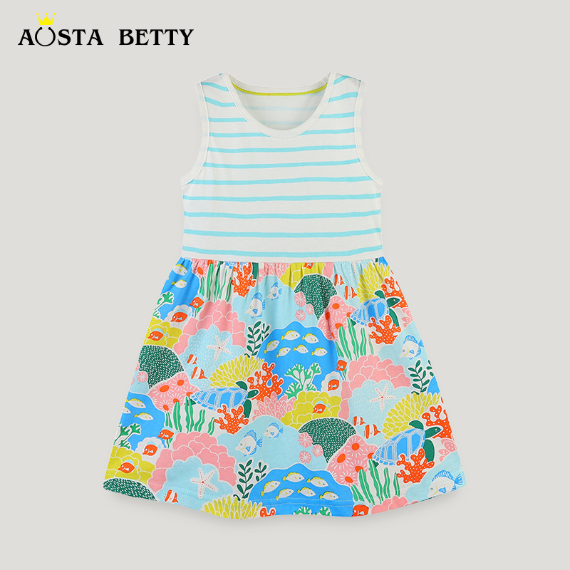 Vestido de verano para niños nuevos al por mayor estilo europeo y americano de punto de algodón vestido de niña de dibujos animados impreso princesa vestido de una sola pieza de entrega image 3
