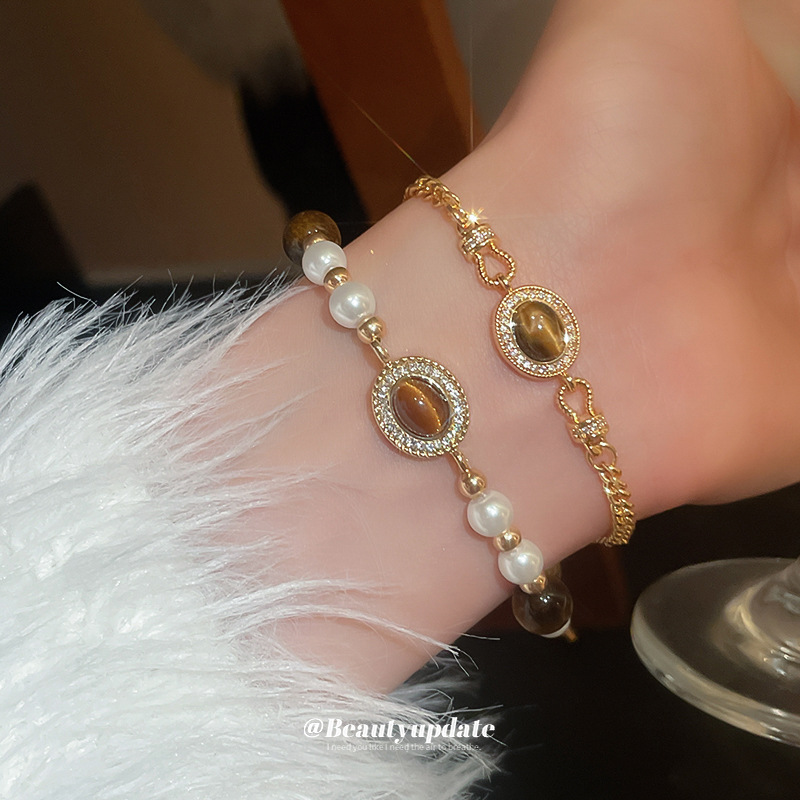 Maillard, pulsera de perlas geométricas con incrustaciones de diamantes, pulsera de estilo palacio retro francés para mujer, joyería de sentido avanzado de moda al por mayor