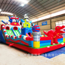 广场摆摊充气城堡新款鲨鱼滑梯网红气垫蹦床儿童加厚版PVC 淘气堡